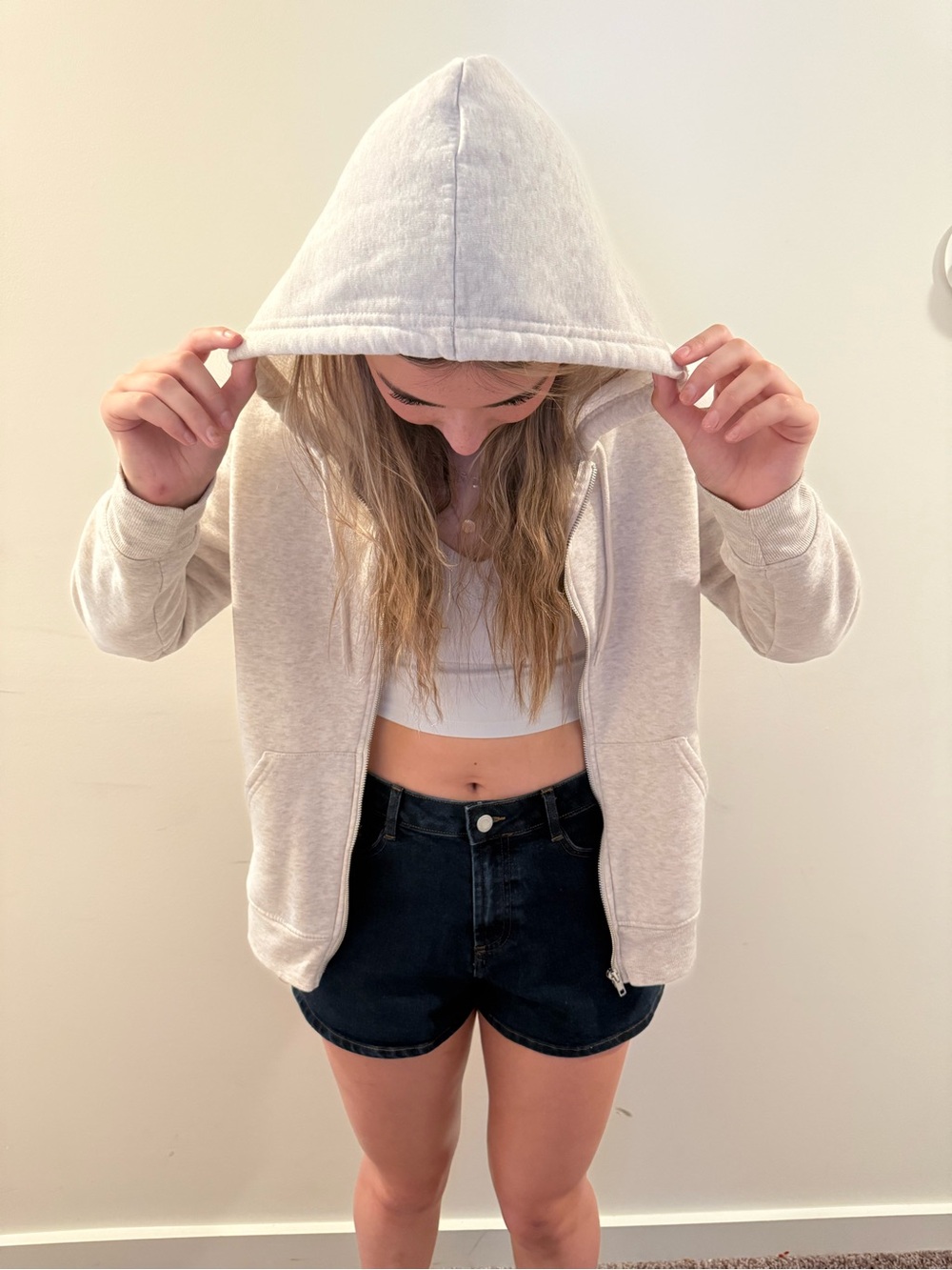 Charlotte Russe Cream Zip-Up Hoodie